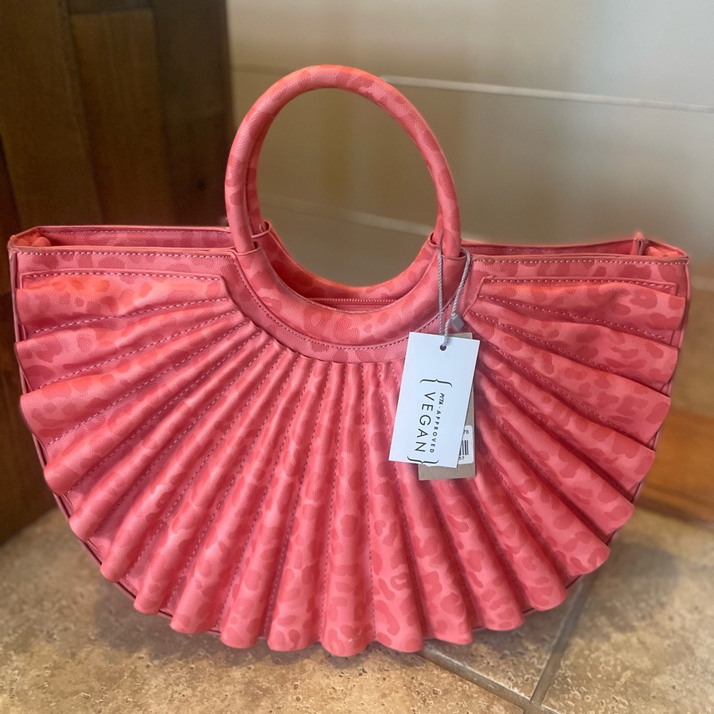 Calin Collection Pink Leopard Half Moon Semi Circle Purse- PETA Approved Vegan